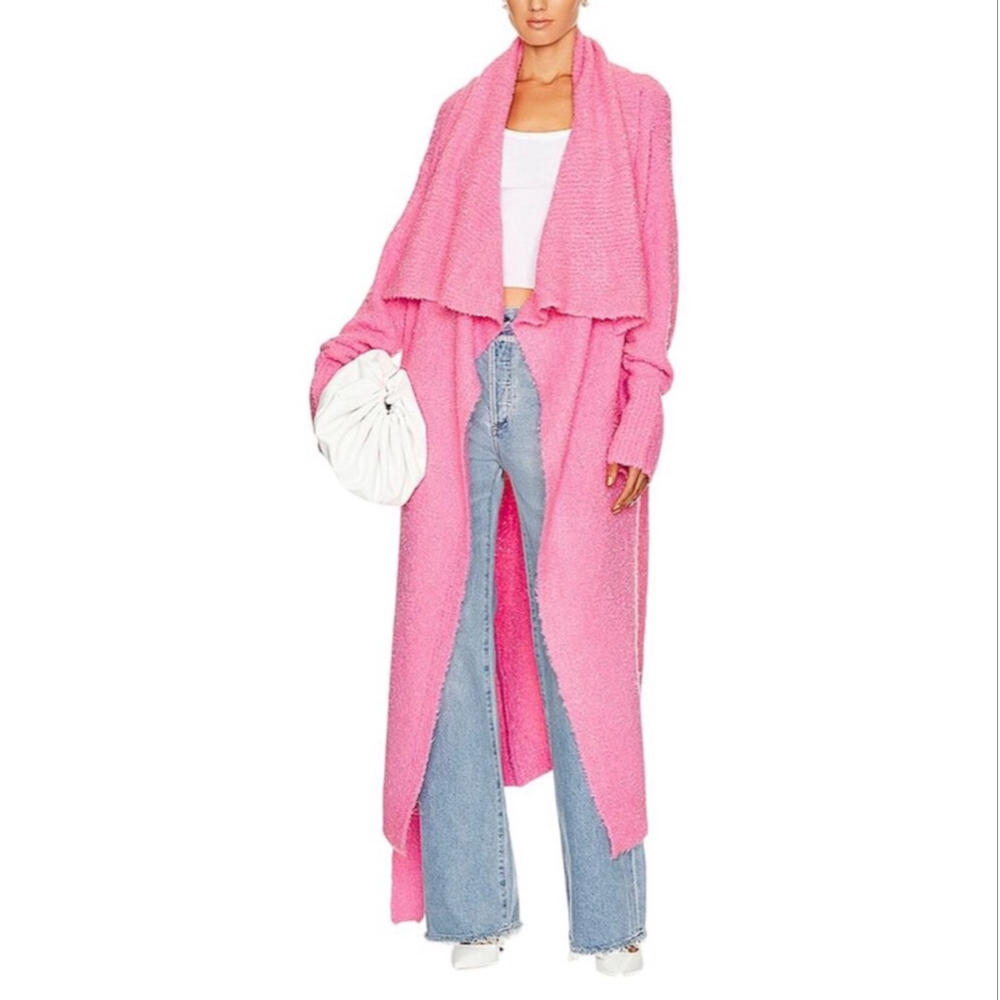 Women's SEROYA Pink Long Cardigan size L in Rose Bloom